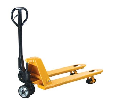 Hand pallet truck for moving roofing materials