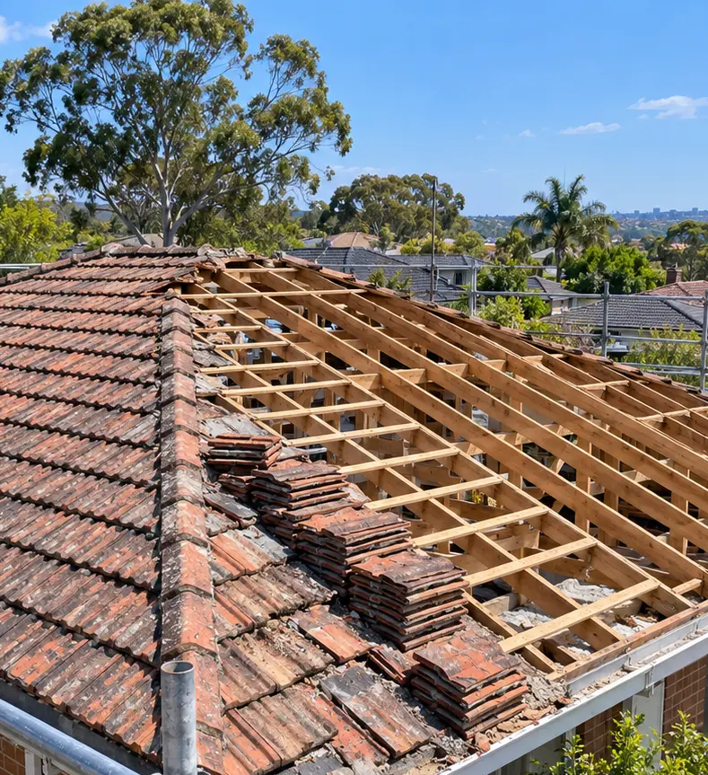 Roof stripping work in preparation for an addition or renovation
